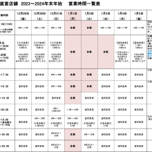 【萬坊直営店】2023-2024年末年始営業時間一覧